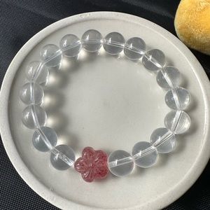 Natural Mozambique Clear rose quartz and flower strawberry quartz bracelet